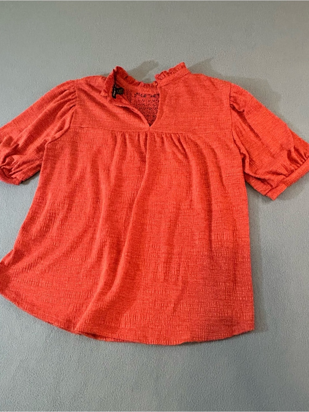 Cable & Gauge Coral Textured Ruffle Neck Blouse